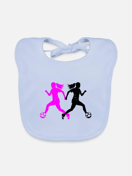 Female Soccer Player Silhouette Soccer Player Woman - Organic Baby Bibs - sky blue - Front