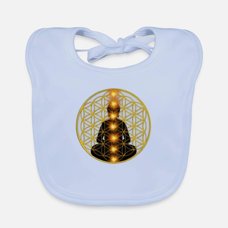 Fleur de vie méditation chakras - Bavoir bio Bébé - bleu ciel