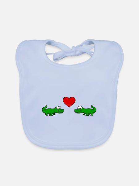 Alligator Comic Animal Couple Amour - Bavoir bio Bébé - bleu ciel - Devant