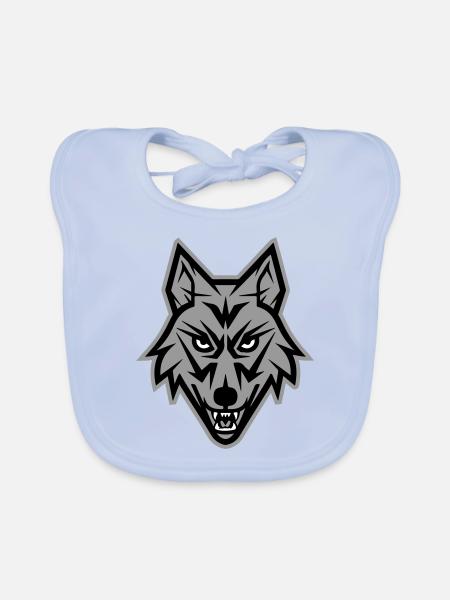 Symbole du loup Portrait Logo - Bavoir bio Bébé - bleu ciel - Devant