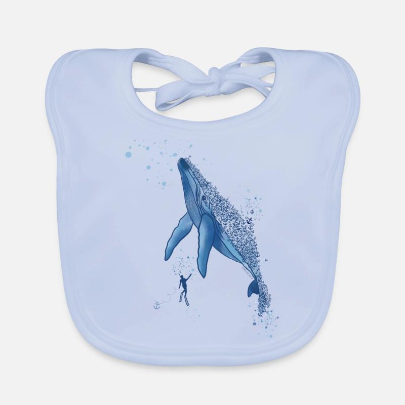 Anker Baleine Plongeur - Bavoir bio Bébé - bleu ciel