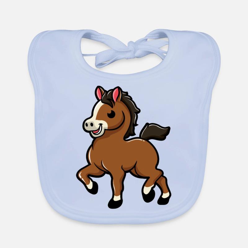 | douces chevaux | de bébé cheval Poulain - Bavoir bio Bébé - bleu ciel