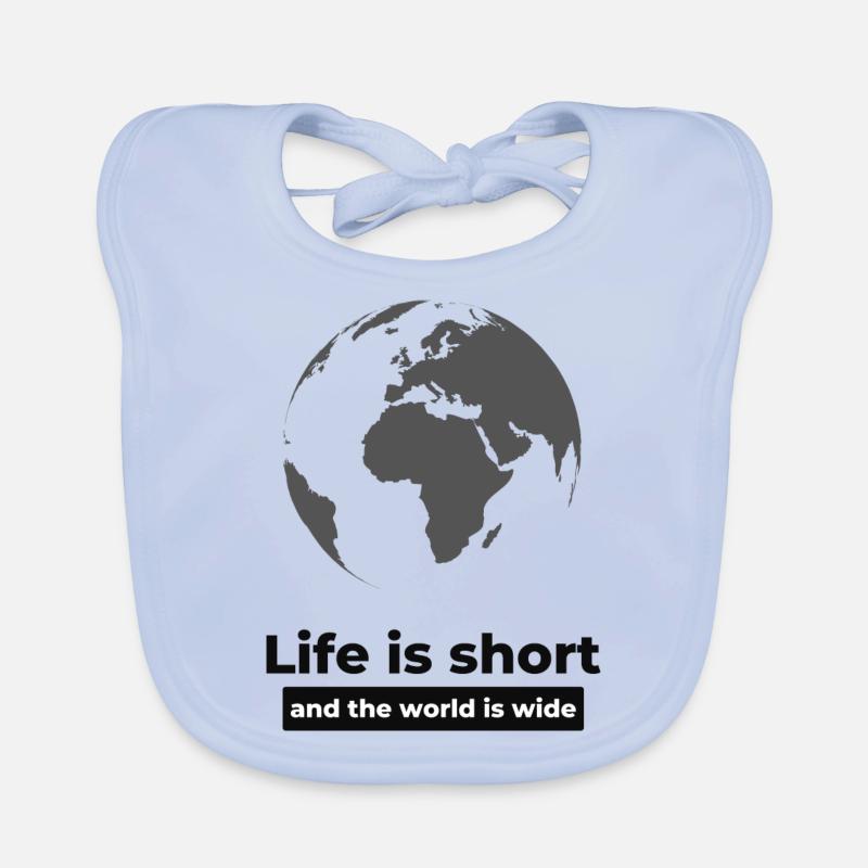 La vie est courte Monde - Bavoir bio Bébé - bleu ciel