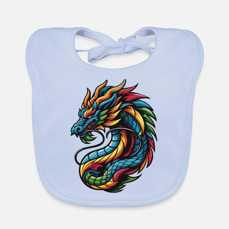 Farbenfroher chinesischer Drache - Baby Bio-Lätzchen - sky Blue