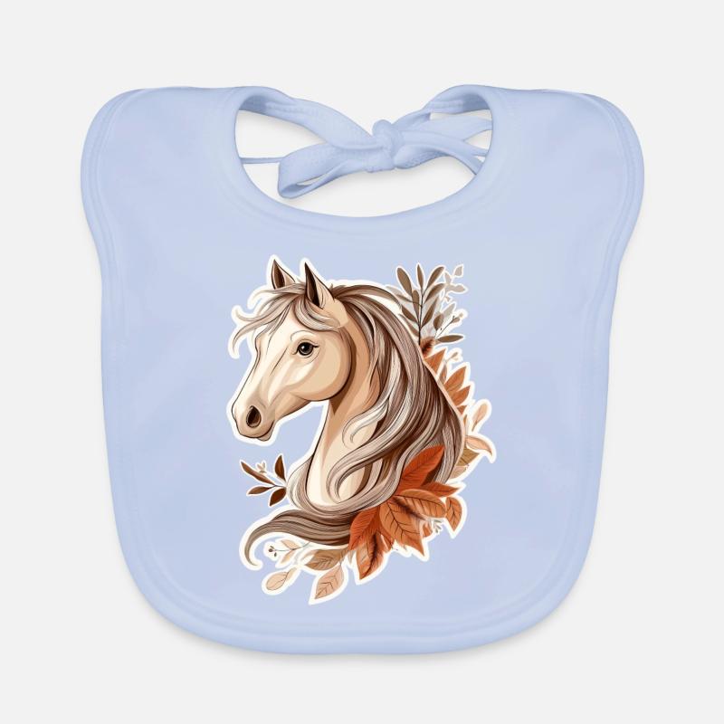 Cheval Automne - Bavoir bio Bébé - bleu ciel