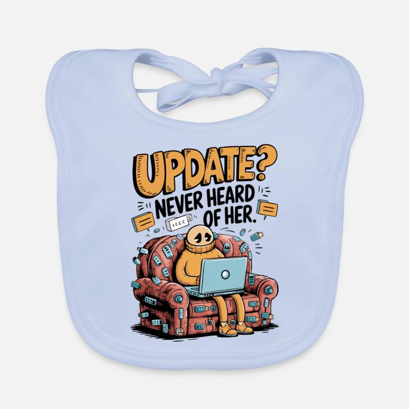 Update Overload – Funny Tech Couch Potato Design Organic Baby Bibs