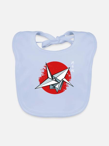 Origami Kranich über rotem Kreis - Baby Bio-Lätzchen - sky Blue