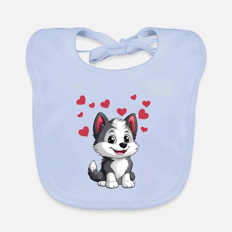 Herziger Husky mit Herzchen Baby Bio-Lätzchen