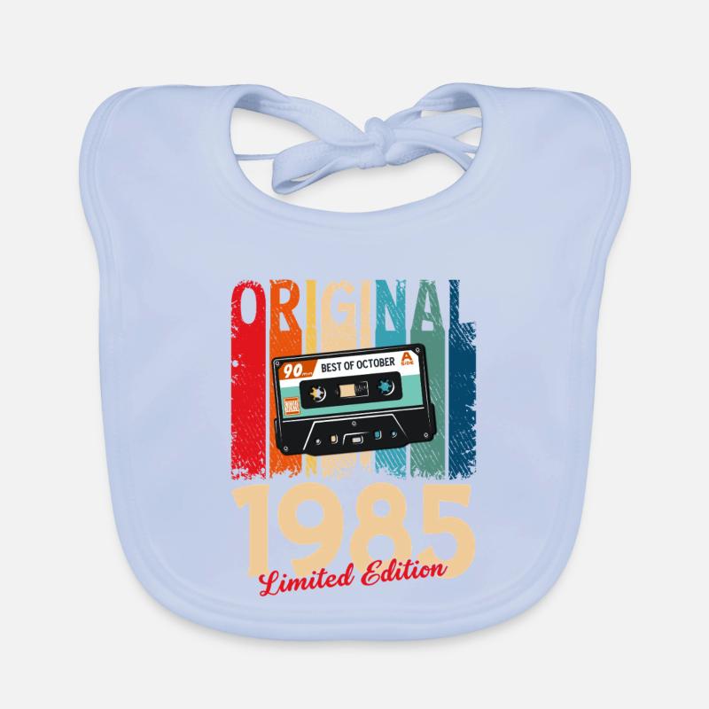 40th Birthday Cassette October Year 1985 Organic Baby Bibs