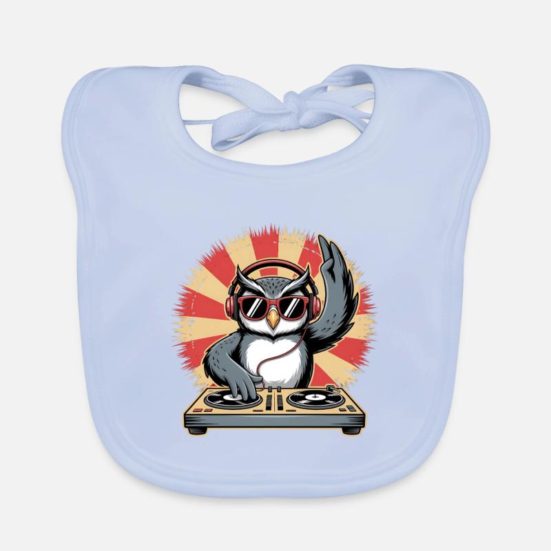 DJ Eule mit Turntables Baby Bio-Lätzchen