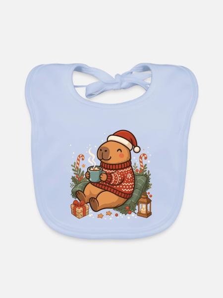Capybara im Weihnachtspullover - Baby Bio-Lätzchen - sky Blue