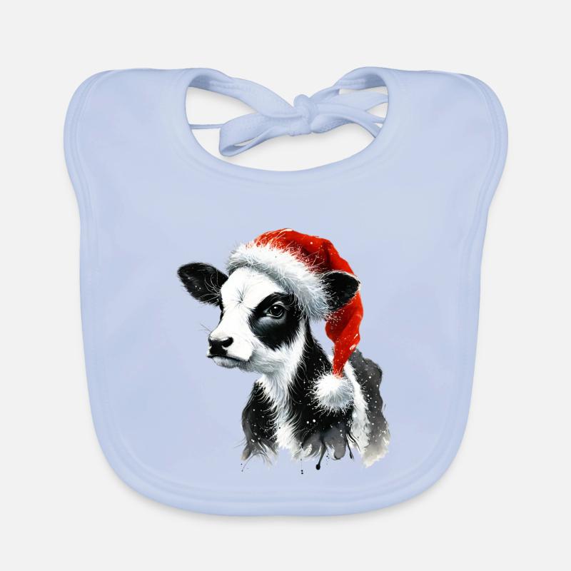 Weihnachtskalb mit Nikolausmütze Baby Bio-Lätzchen