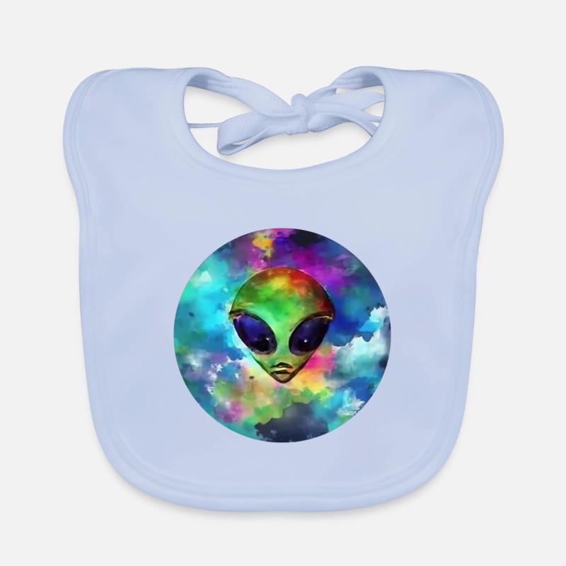 Tête d'Alien devant sa Planète Bavoir bio Bébé