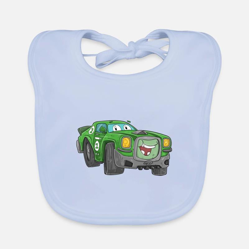 Voiture de course avec visage - Bavoir bio Bébé - bleu ciel