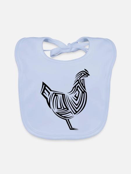 Tatouage tribal de poulet - Bavoir bio Bébé - bleu ciel - Devant