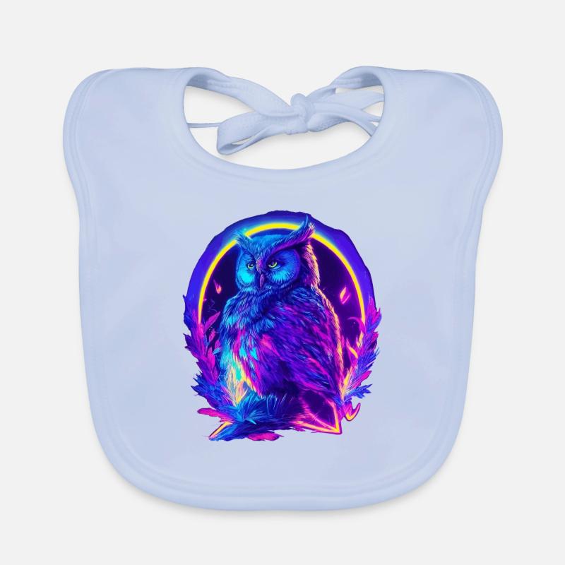 Mystisch leuchtende Eule Neon Synthwave Baby Bio-Lätzchen