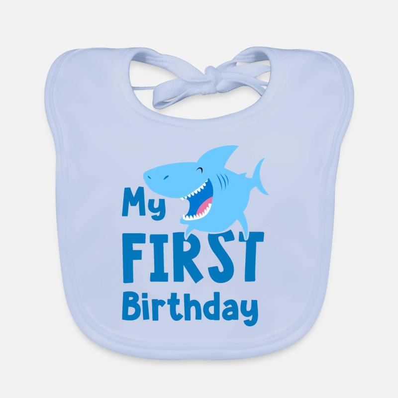 1er anniversaire garçon 1er requin - Bavoir bio Bébé - bleu ciel