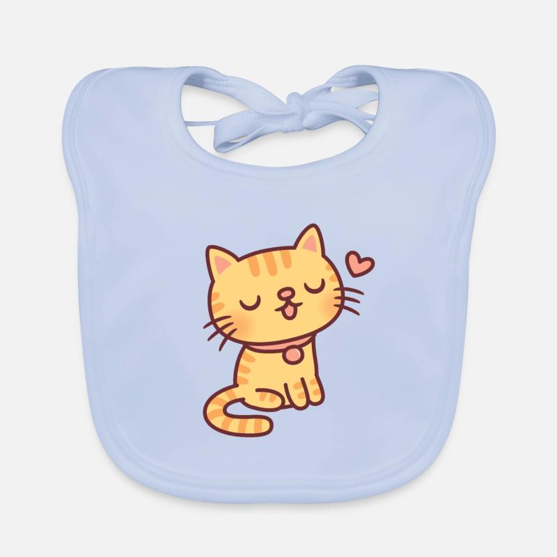 Mignon Orange Tabby Cat Doodle - Bavoir bio Bébé - bleu ciel