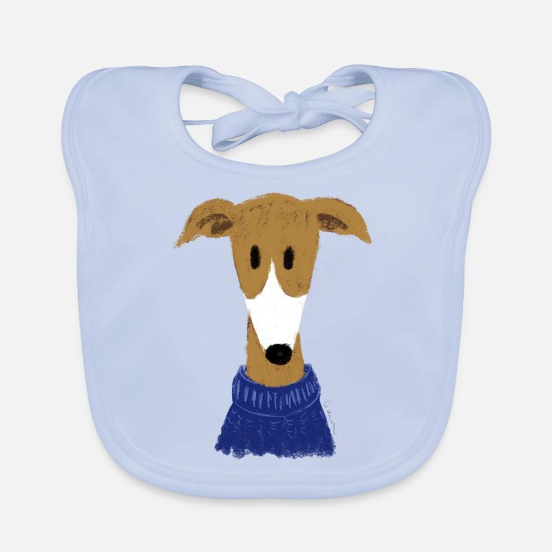 Windhund in blauem Pulli Baby Bio-Lätzchen