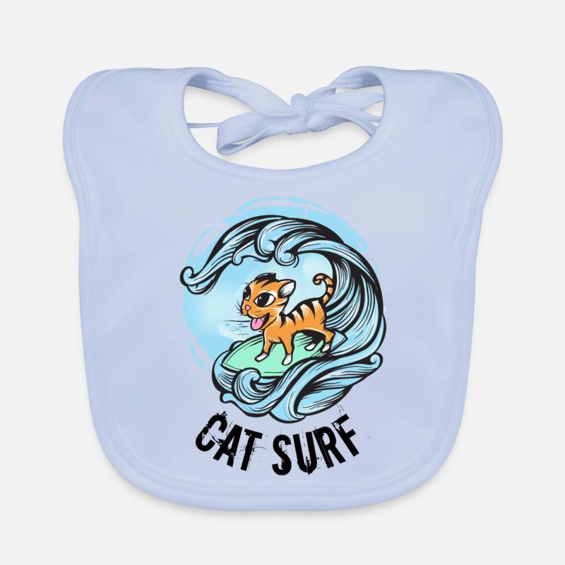 Cat Surf Word Game Cat Surfboard Wave Organic Baby Bibs