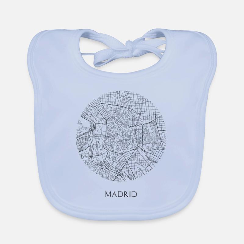 Carte de Madrid dans le cercle - Bavoir bio Bébé - bleu ciel