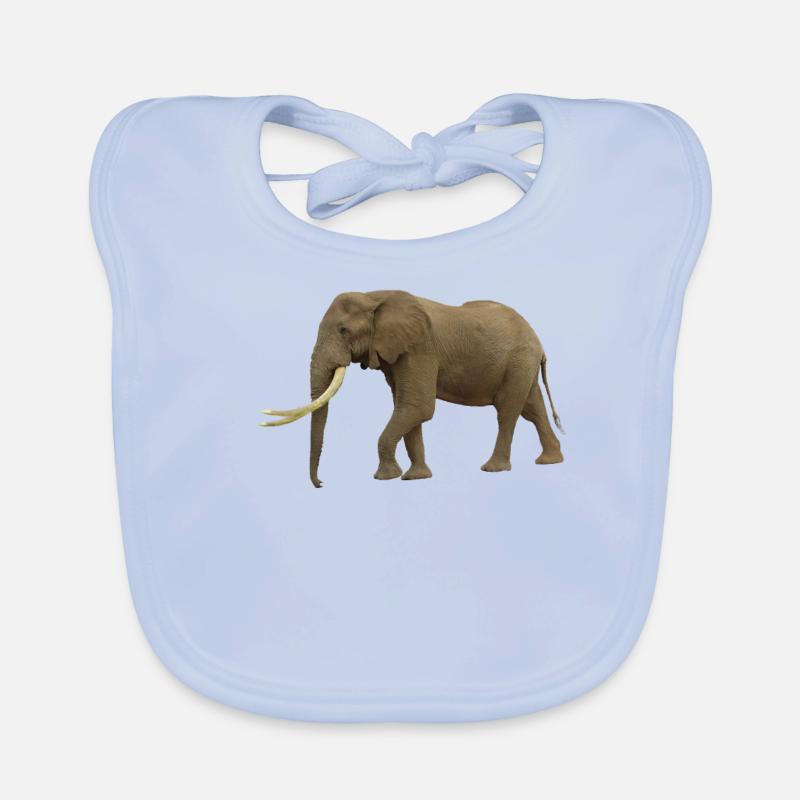 Eléphant - Eléphants - Faune sauvage en Afrique - Eli - Bavoir bio Bébé - bleu ciel