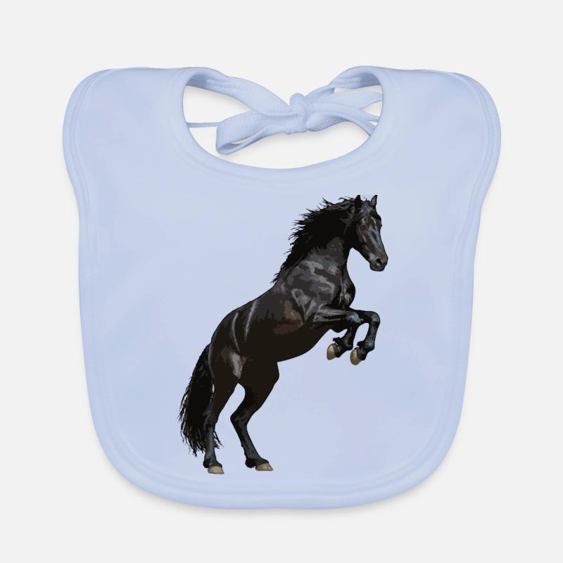 Cheval frison cabré - Bavoir bio Bébé - bleu ciel