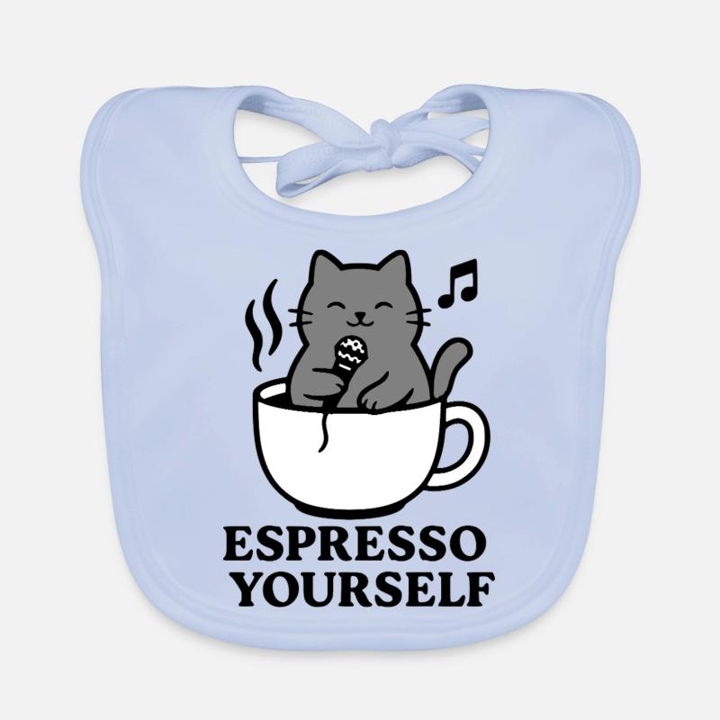 Gray cat, espresso cup, coffee, singing, express Organic Baby Bibs
