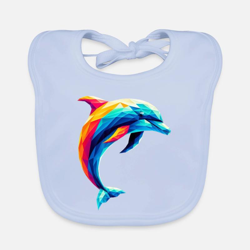 Un dauphin coloré dans un style polygonal - Bavoir bio Bébé - bleu ciel