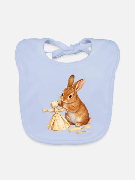 Kaninchen mit Maisblattpuppe - Baby Bio-Lätzchen - sky Blue - Vorne