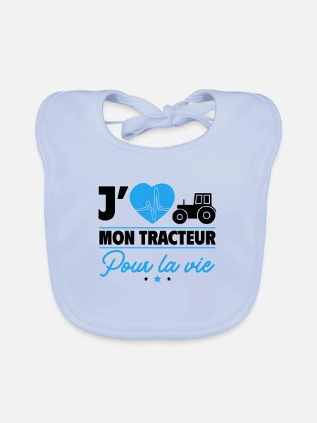 J'aime mon tracteur pour la vie - Bavoir bio Bébé - bleu ciel - Devant