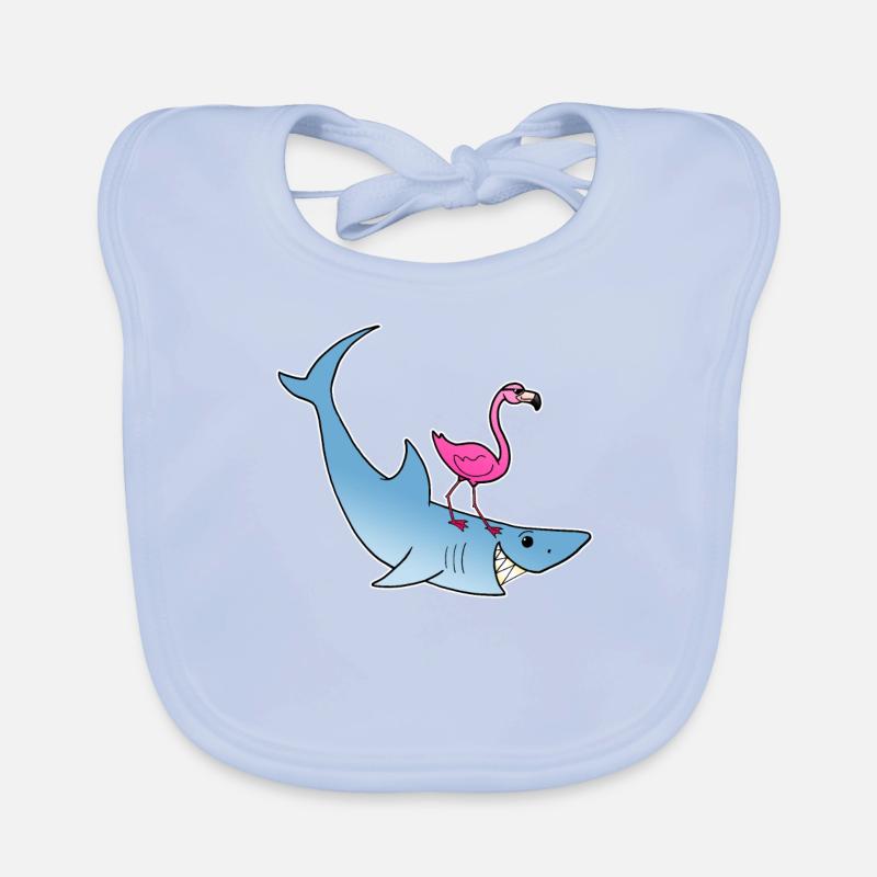 Flamingo Hai Surfen Strand Sommer Comic Geschenk - Baby Bio-Lätzchen - sky Blue