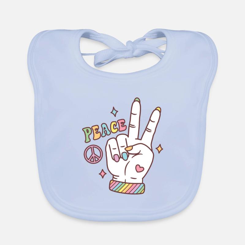 Rainbow Peace Hand Sign Subtle Pride Organic Baby Bibs
