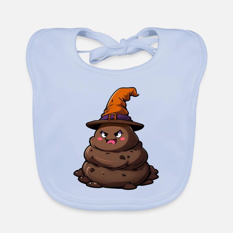 Drôle de tas de caca d’Halloween avec chapeau de sorcière. Bavoir bio Bébé