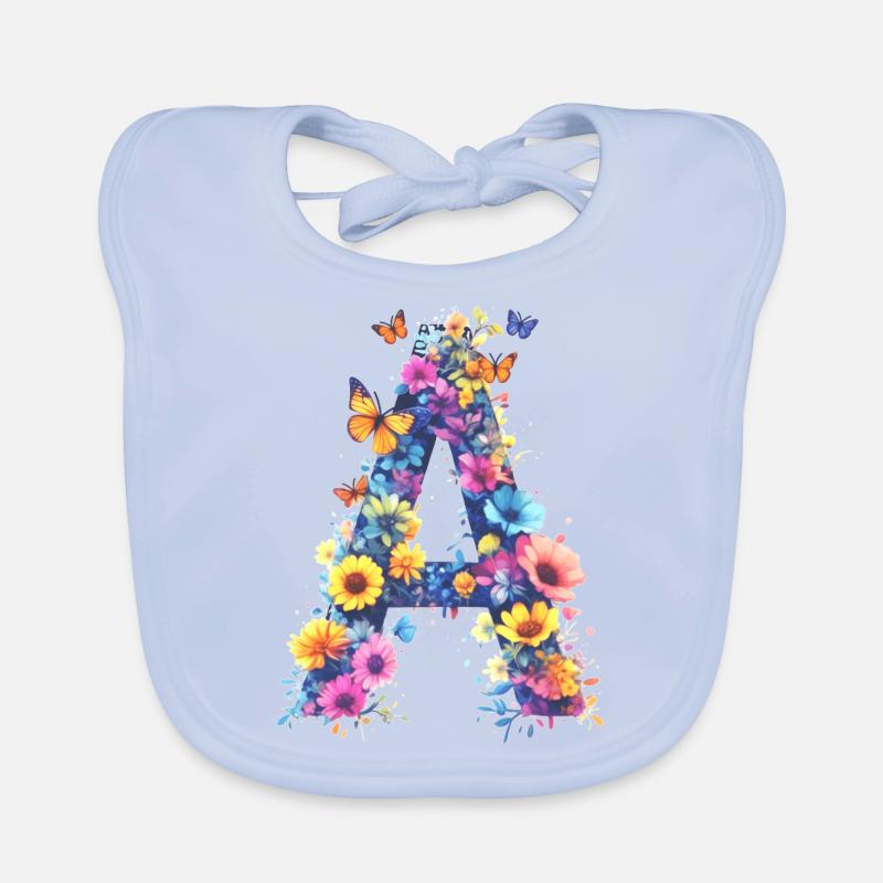 A - Floral initial letter 💐🌼🦋 Organic Baby Bibs