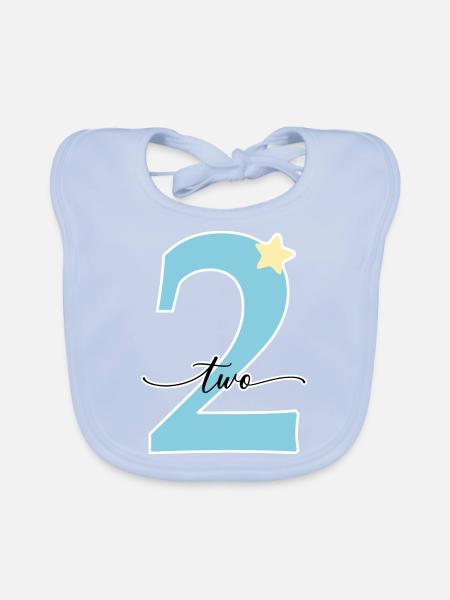 2nd birthday two years - Organic Baby Bibs - sky blue - Front