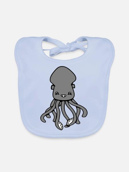 Oktopus Kraken Tintenfisch Süß Riesenkalmar Lustig - Baby Bio-Lätzchen - sky Blue - Vorne