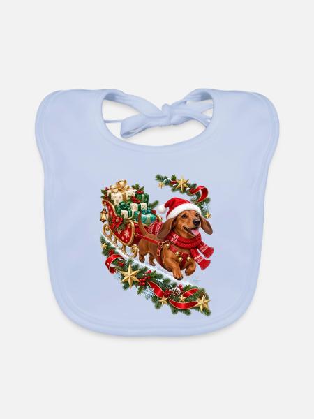 Dackel Weihnachtsgeschenkschlitten - Baby Bio-Lätzchen - sky Blue - Vorne