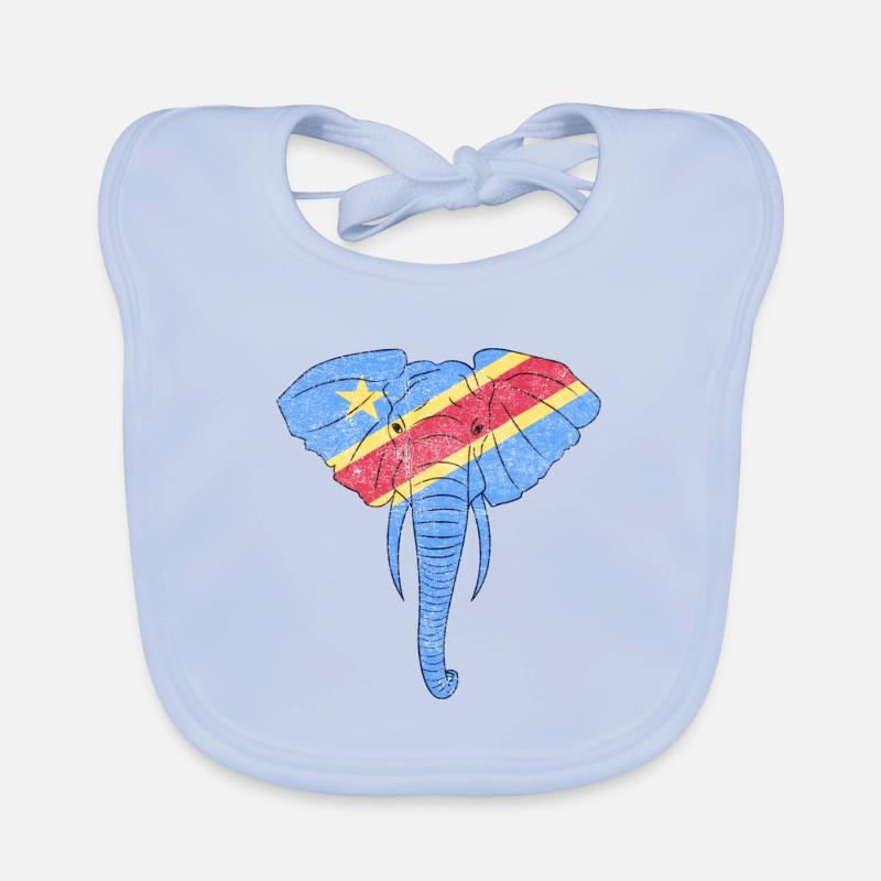 Eléphant du Congo - Congo Libre - Support Congo - Bavoir bio Bébé - bleu ciel