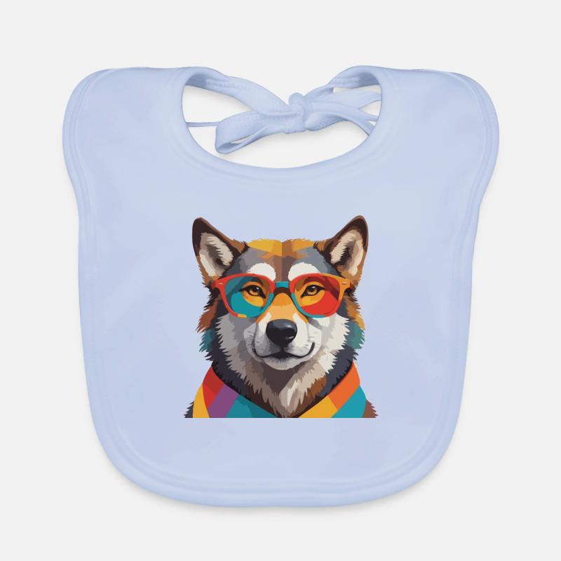 Wolf Cool mit Brille Bunt Baby Bio-Lätzchen