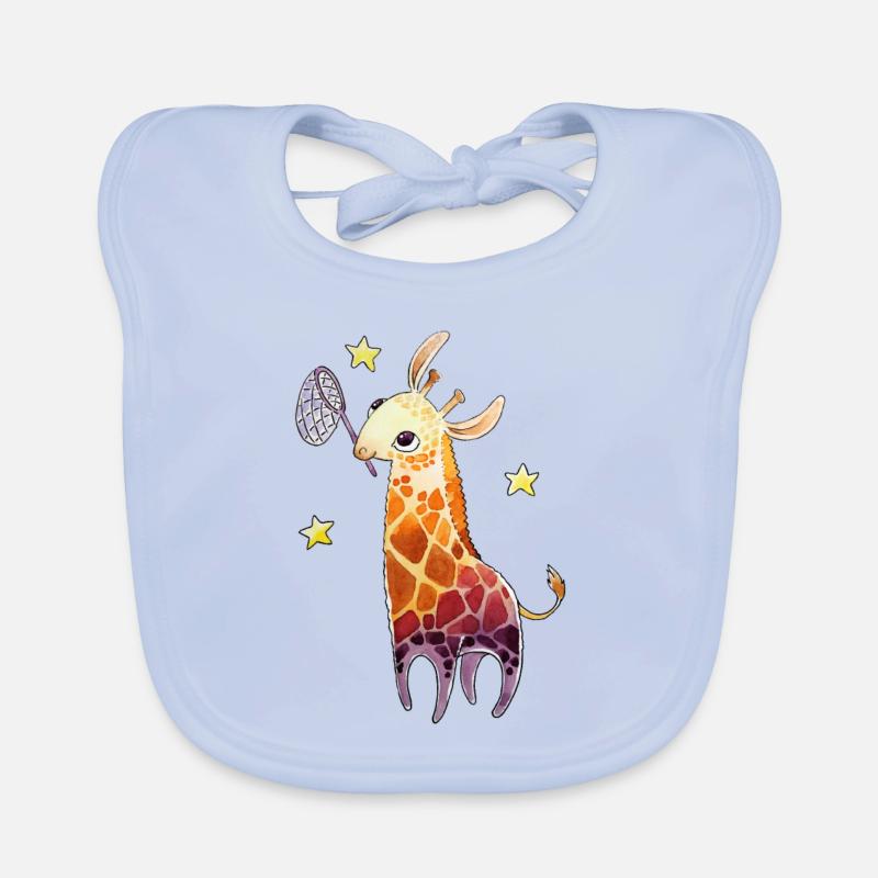 Girafe et étoiles - Bavoir bio Bébé - bleu ciel
