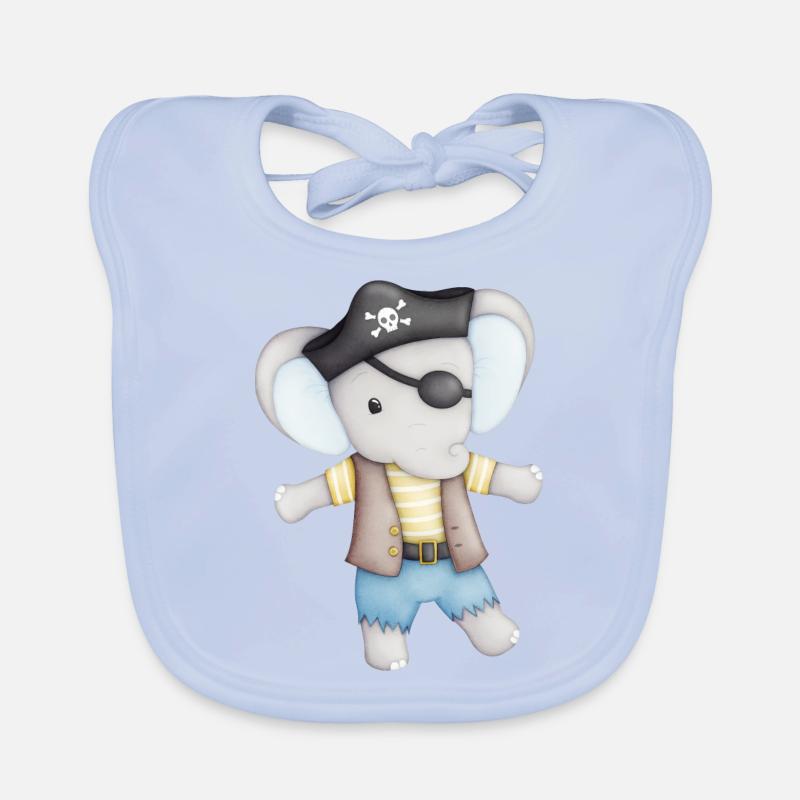 éléphant mignon comme un pirate - Bavoir bio Bébé - bleu ciel