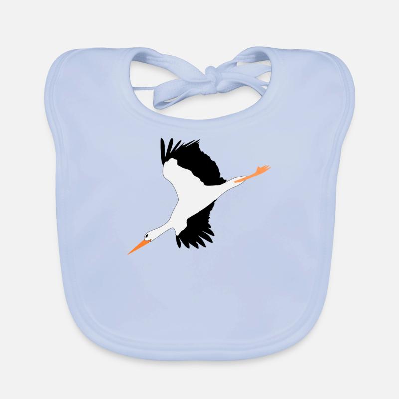 Cigogne, noir et blanc - Bavoir bio Bébé - bleu ciel