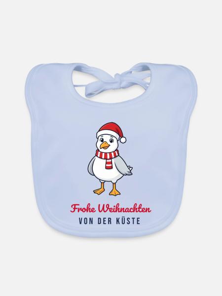 Weihnachten Möwe – Frohe Weihnachten von der Küste - Baby Bio-Lätzchen - sky Blue - Vorne