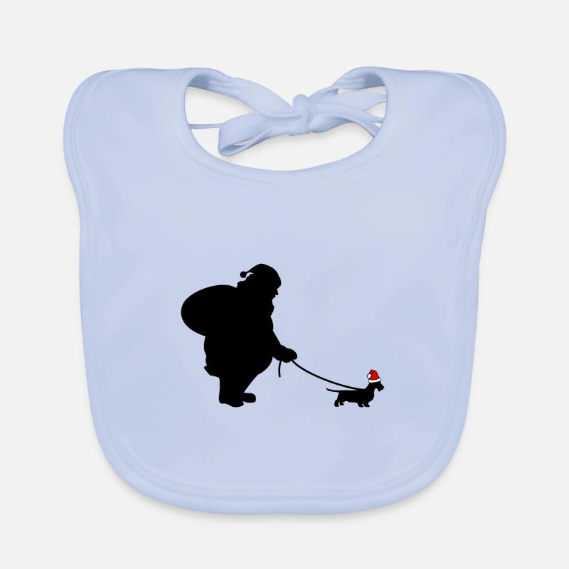 Teckel de promeneur de chien du Père Noël - Bavoir bio Bébé - bleu ciel