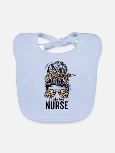 Funny Dialysis Nurse Nephrology Messy Bun - Organic Baby Bibs - sky blue - Front