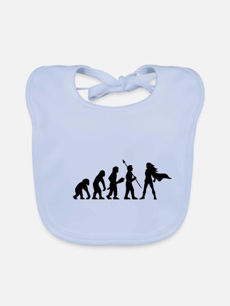 Evolution Superheldin Heldin Power Girl Geschenk - Baby Bio-Lätzchen - sky Blue - Vorne