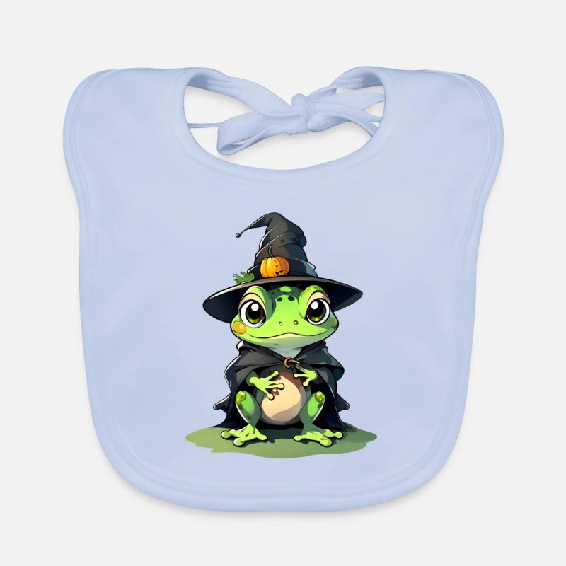 Cute Halloween frog with witch hat. Organic Baby Bibs