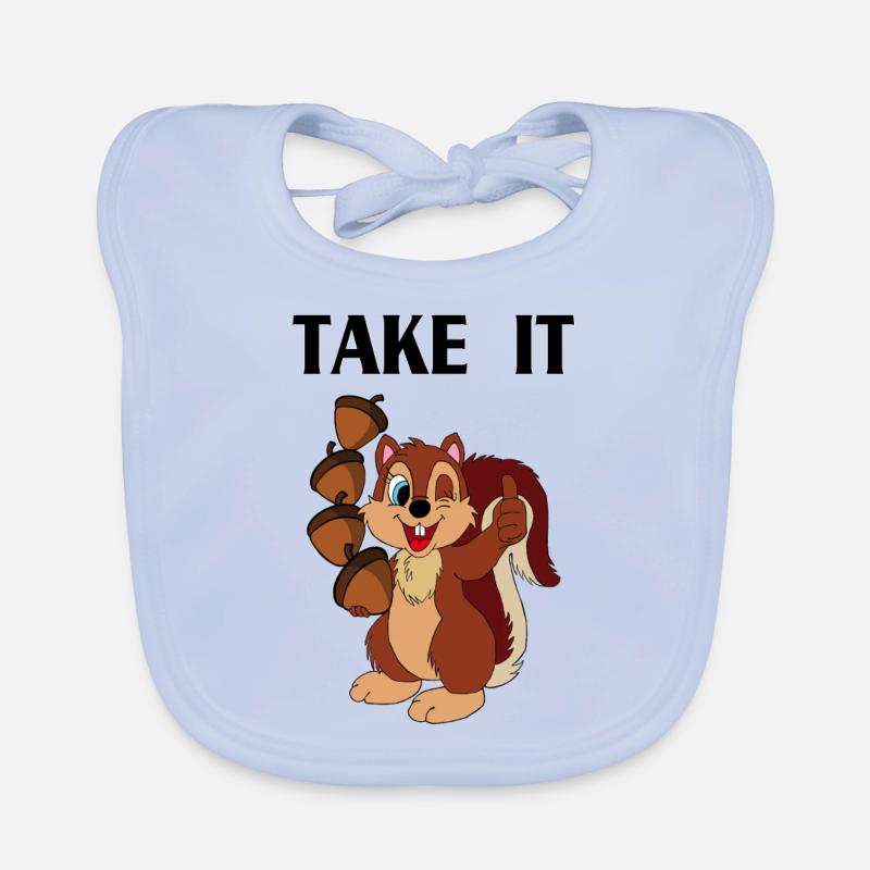 TAKE IT Schriftzug mit Eichhörnchen Baby Bio-Lätzchen