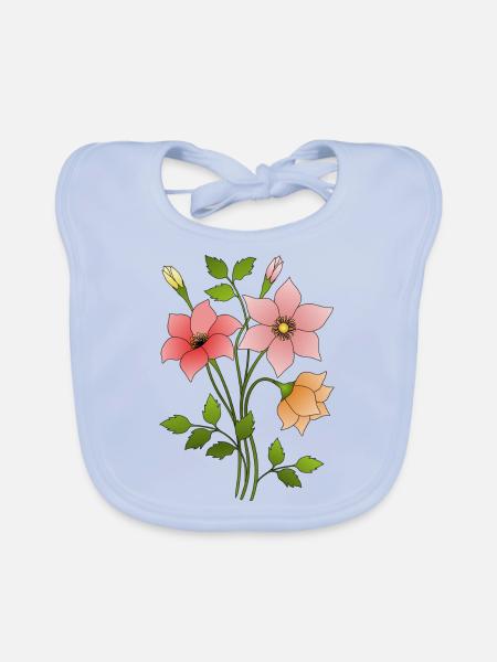 Fleur - Bavoir bio Bébé - bleu ciel